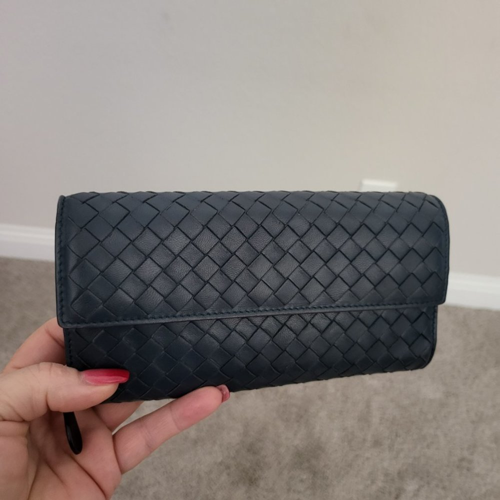 Bottega Veneta Blue Intrecciato Nappa Leather Wallet